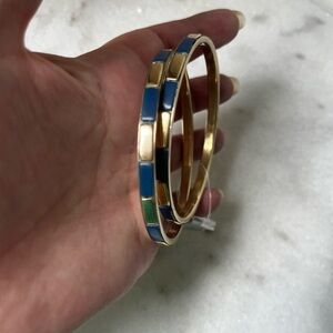 Elegant Gold brass and Blue Bangle Set of 2 vintage